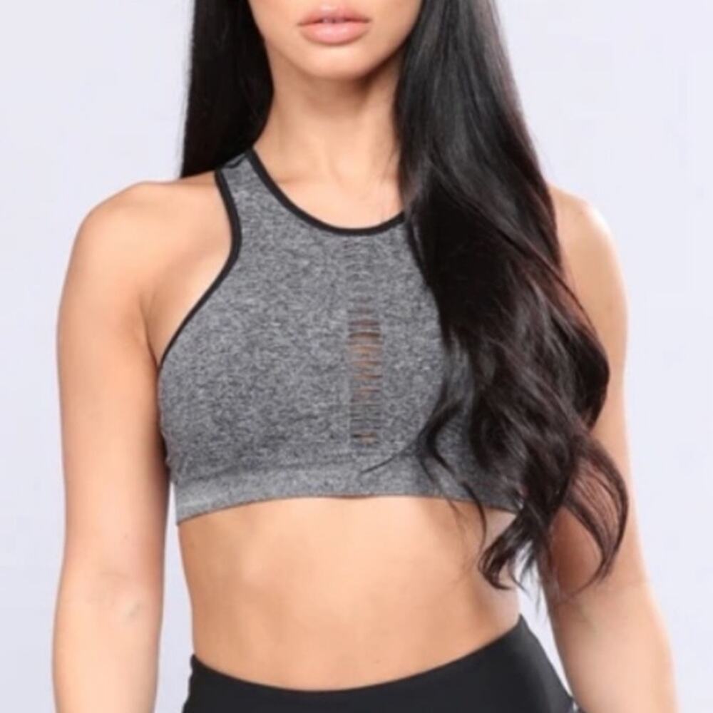 Zobha Heather Gray Cut Out High Neck Sports Bra Small